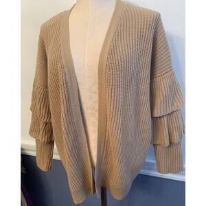 14/16 Avenue Women's Plus Size Tan V-Neck Cable Knit Sweater Very Soft 3/4 Sleev
